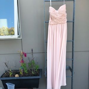Donna Morgan Blush bridesmaid strapless gown